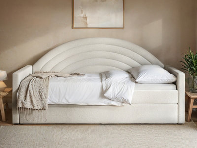 Flair Noa Beige Teddy Day Bed with Trundle - Single Guest Bed - Ribbed Panel Design - Cream - Image 5