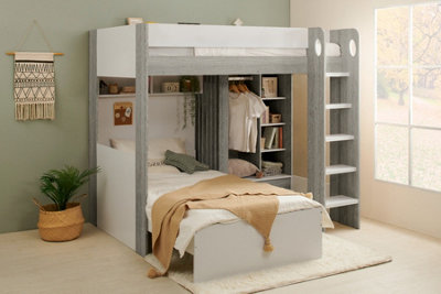 B&Q -  Hampton L Shape Bunk Bed With Wardrobe White & Grey