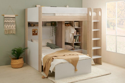 B&Q -  Hampton L Shape Bunk Bed With Wardrobe White & Oak
