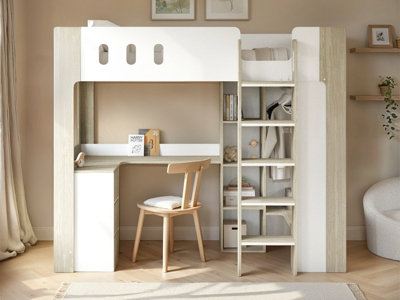 B&Q -  Willow High Sleeper With Desk & Storage White & Oak