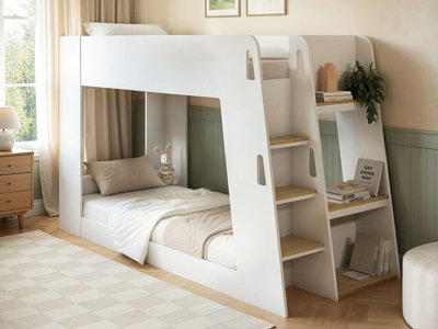 Flair White and Oak Bunk Bed with Side Storage Ladder - Image 7
