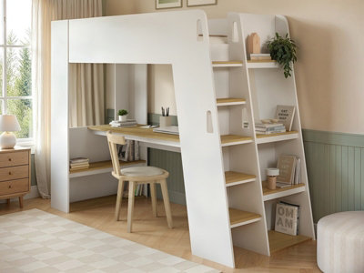 B&Q -  Fern Staircase High Sleeper White & Oak