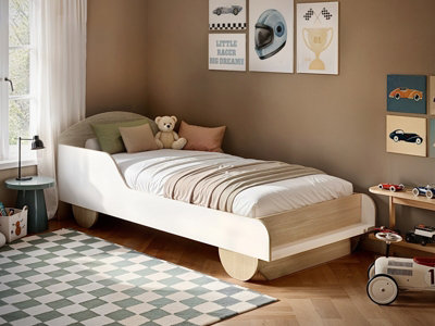Flair Oliver Car Wooden Bed White & Oak - White - Image 4