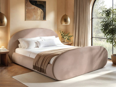 Flair Amos Oval Headboard Side Lift Ottoman Bed Beige Velvet Double