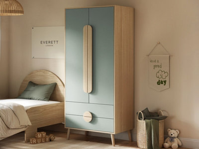 Flair Noah 2 Door Wardrobe With 2 Drawers Oak & Green from B&Q