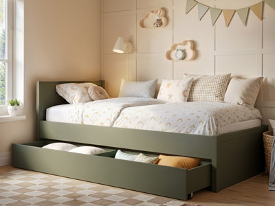 Flair Green Oli Single Wooden Bed With Drawers - Image 7