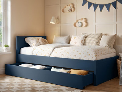 B&Q -  Oli Single Wooden Bed With Drawers Navy