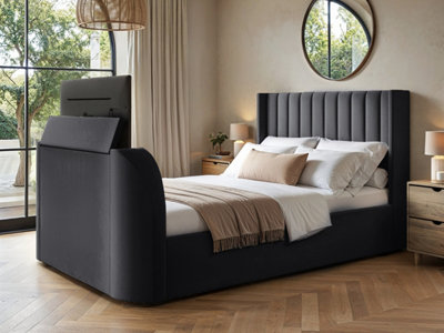 Flair Fallon Tv Side Lift Ottoman Bed Charcoal Velvet - Grey / King - Image 8