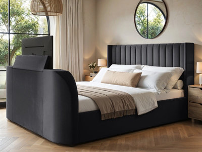 Flair Fallon Tv Side Lift Ottoman Bed Charcoal Velvet Super King