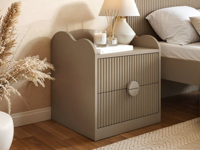 Flair White Calista Drawer Cloud Detail Ribbed Bedside Table Taupe Size 2 B&Q