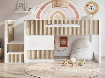 Flair Luca Mid Sleeper With 3 Drawer Chest Ribbed White & Oak from B&Q