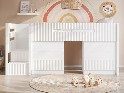 B&Q -  Luca Mid Sleeper With 3 Drawers Chest Pair Ribbed White