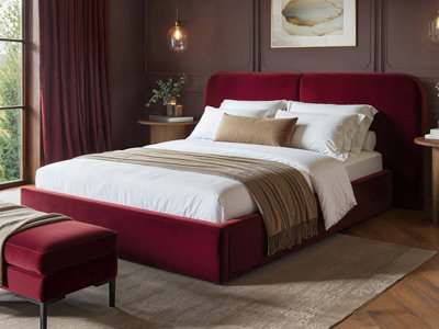 B&Q -  Lena Kingsize Velvet Ottoman Bed Burgundy