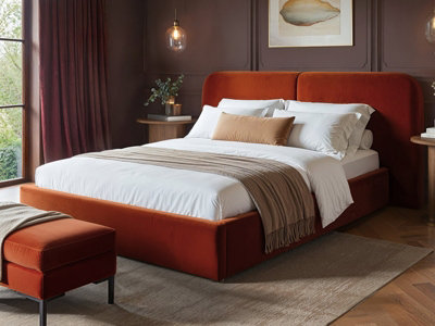 B&Q -  Lena Double Velvet Ottoman Bed Burnt Orange