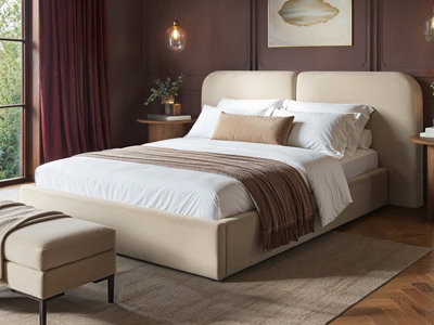 B&Q -  Lena Kingsize Velvet Ottoman Bed Beige Velvet