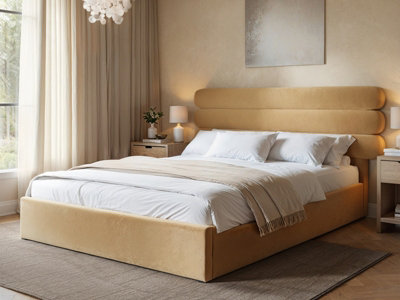 B&Q -  Atlas Kingsize Ottoman Bed Sand Velvet