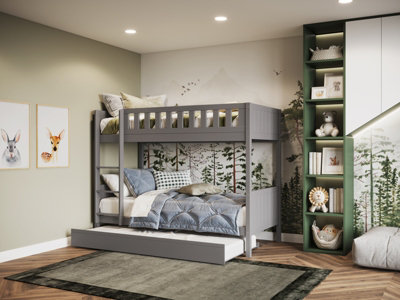 B&Q -  Bea Wooden Bunk Bed With Trundle Grey