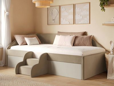 B&Q -  Aviana Beige Velvet Low Sleeper Bed With Beige Cord