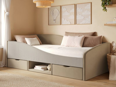 B&Q -  Aubrey Beige Velvet Storage Low Sleeper Bed With Beige Cord