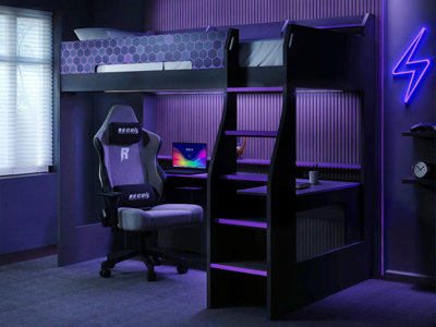 Flair Ultimate Violet Single Gaming High Sleeper Charcoal & Purple from B&Q