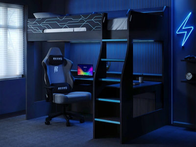Flair Ultimate Neon Small Double Gaming High Sleeper Charcoal & Blue from B&Q