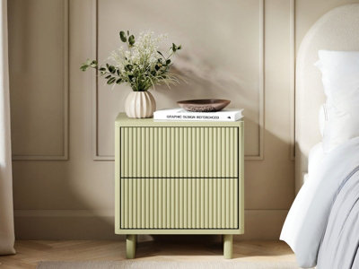 Solace+Co Velmor 2 Drawer Ribbed Bedside Table Olive Green from B&Q