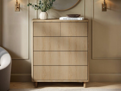 Solace+Co Unisex Light Oak Velmor Ribbed Chest Of 5 Drawers In - Image 5