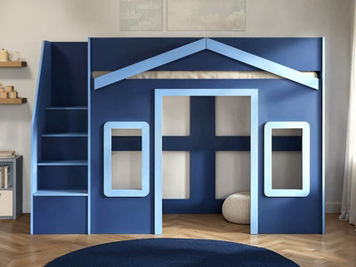 Flair Blue Nixon Playhouse High Sleeper With Storage Navy B&Q