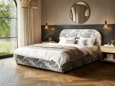 Flair Beige Alba Tree Print Ottoman Bed Chenille Double B&Q