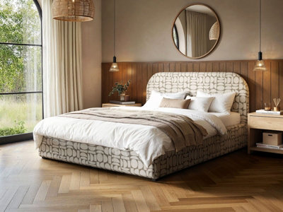 Flair Beige Alba Jacquard Pattern Ottoman Bed Chenille Kingsize B&Q