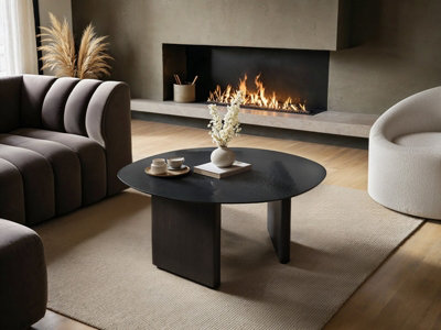Solace+Co Emil Black Glass Round Coffee Table from B&Q
