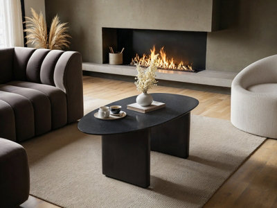 Solace+Co Emil Black Glass Oval Coffee Table from B&Q