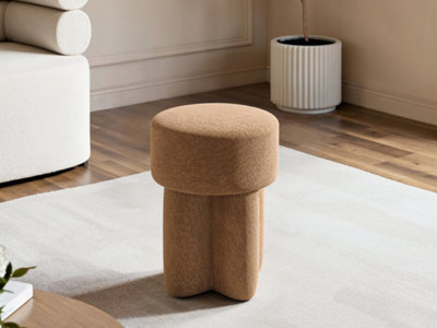 B&Q -  Astrid Round Pouffe Light Brown Fabric