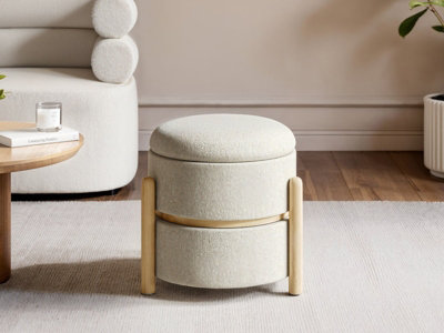 B&Q -  Ada Storage Pouffe Beige Fabric