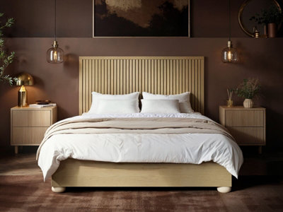 B&Q -  Theo Ribbed Ottoman Bed Light Wood Double