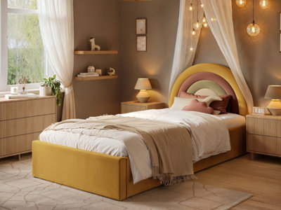 Flair Ava Single Ottoman Bed Mustard Velvet