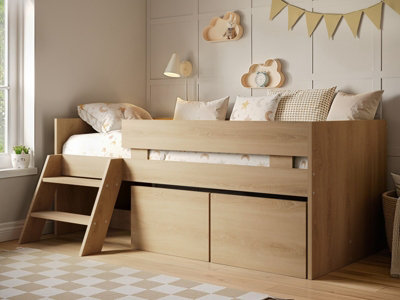 Flair Oak Low Sleeper Bed - Small - with Storage - Image 7
