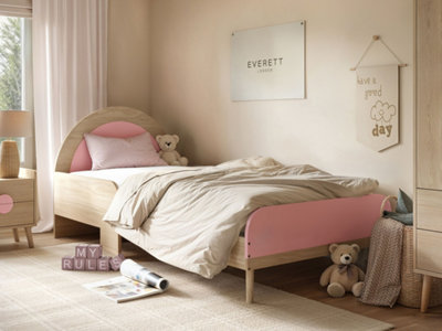 Flair Pink Noah Single Curved Headboard Bed Oak & B&Q