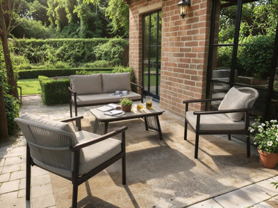 B&Q -  Kyla 4 Piece Garden Sofa Set With Coffee Table Grey & Brown