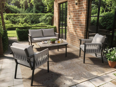 B&Q -  Kalina 4 Piece Garden Sofa Set With Coffee Table Brown