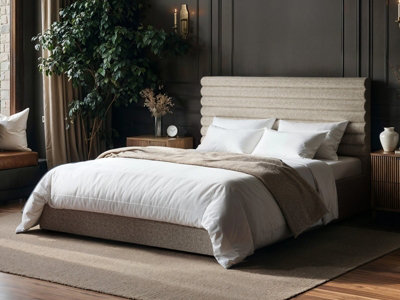 Solace+Co Velora King Size Brown Chenille Ottoman Bed With Panel Headboard - Image 3