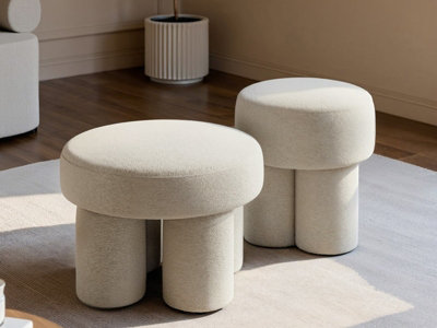 Solace+Co Ferro Round Pouffe Set Beige Fabric