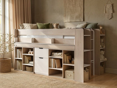 Flair White/Brown Micah Mid Sleeper Bed With Desk Oak & - Single - Image 4