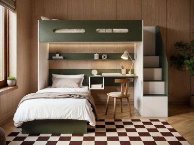 Alpha Beige And Led Bunk Bed With Desk - Size: 180 X 241.9 X 193.5Cm - Wilko Green Flair - Image 4