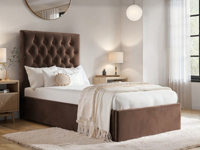 Flair Milan Single Velvet Ottoman Bed Brown