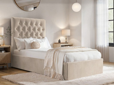Flair Milan Single Velvet Ottoman Bed Beige