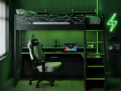B&Q -  Ultimate Vivid Single Highsleeper With Desk Charcoal & Green