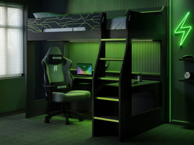 B&Q -  Ultimate Vivid Small Double Highsleeper With Desk Charcoal & Green