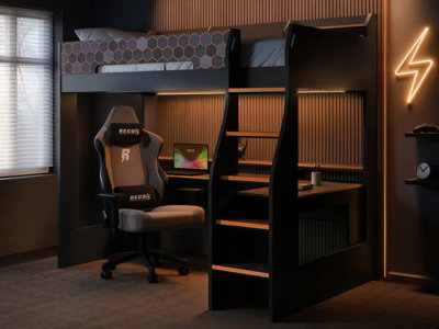 B&Q -  Ultimate Lumi Small Double Highsleeper With Desk Charcoal & Orange