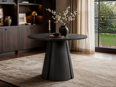 Solace+Co Unisex Black Ebony 4-6 Seater Round Extendable Dining Table In - Image 7